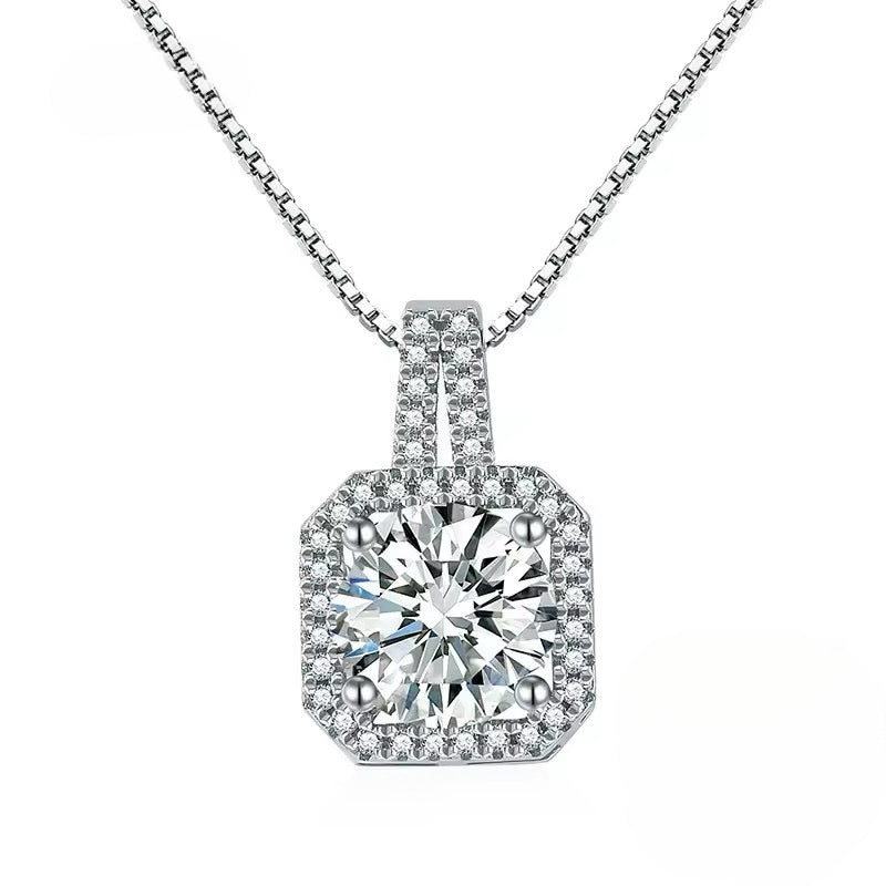 Collar de Plata Fina 925, zircón, corte cuadraro de 45 cm
