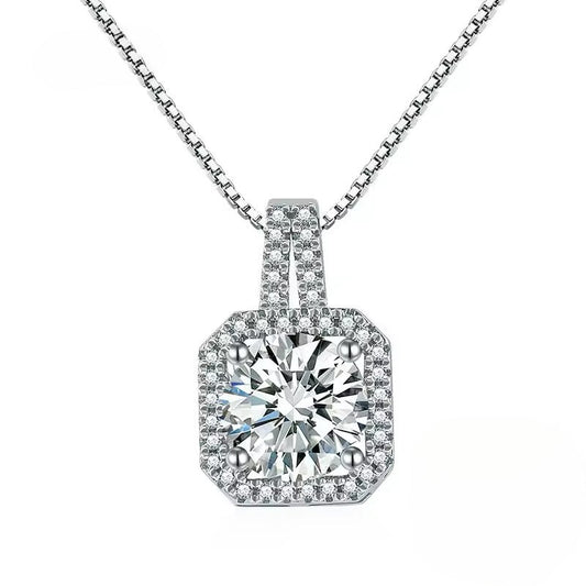 Collar de Plata Fina 925, zircón, corte cuadraro de 45 cm