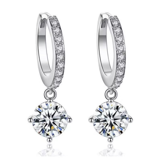 Aros de Plata Esterlina 925 y Zircon, corte redondo, con seguro