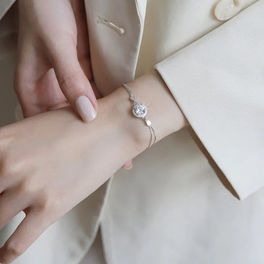 Pulsera Plata Esterlina 925 y Moissanita, autoajustable, Largo 20 cm, rodio, 1 quilate, Color D, VVS1, certificado GRA