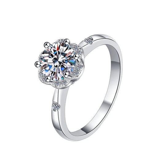 Anillo de plata esterlina 925 bañado en rodio, con diamantes de moissanita de 1 Quilates, VVS1, Color D , con certificado GRA.