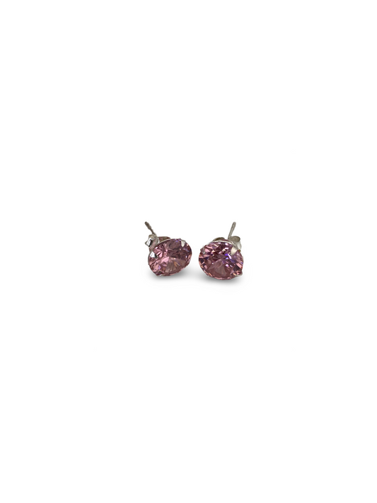 Aros Plata Italiana 925, diseño corte redondo del Zircon rosado, con tope