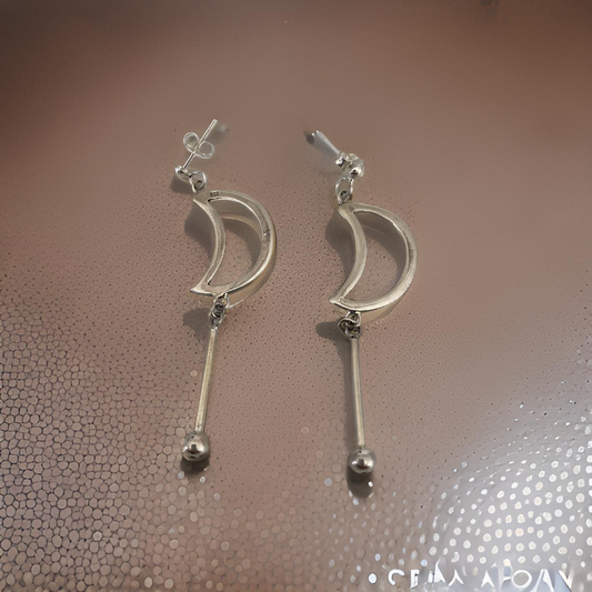 Aros Plata Italiana 925, diseño medialuna, colgante con tope