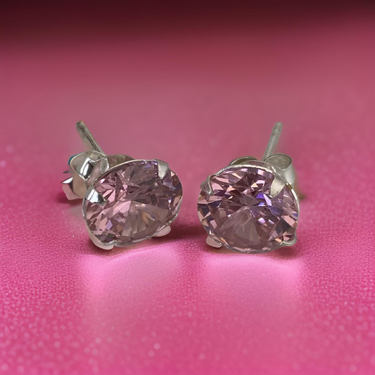 Aros Plata Italiana 925, diseño corte redondo del Zircon rosado, con tope