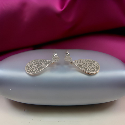 Aros de Plata Italiana 925, zircón, diseño de hoja con tope