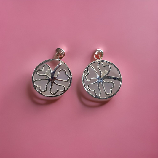 Aros Plata Italiana 925, diseño trebol con tope
