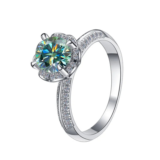 Anillo Plata, Rodio, Solitario, Moissanita Verde, 1 ct,Certificado GRA