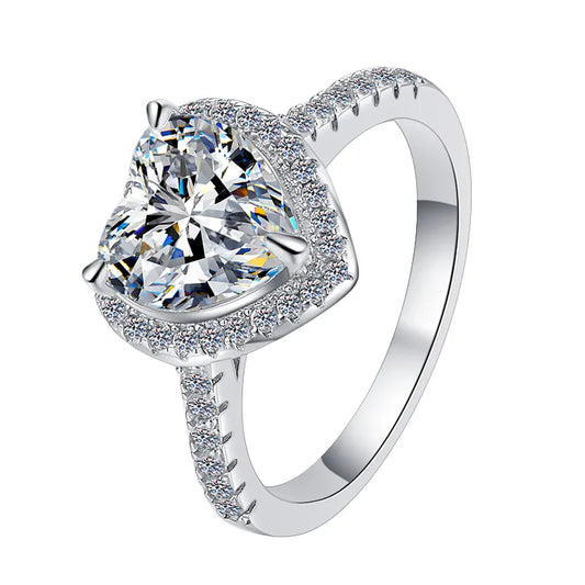 Anillo de Plata 925, Rodio, Moissanita, Corazón, 1 ct, Certificado GRA