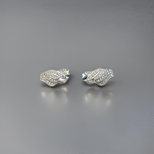 Aros Plata Italiana 925, Manos con corazon con microcircones blancos